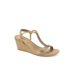 Style & Co. Womens 10 M Latte Gold Mulan Wedge Heel Sandals DISPLAY RS7